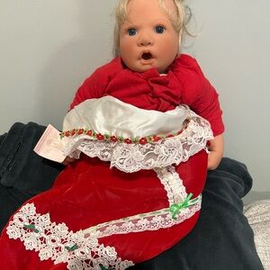 Lee Middleton Christmas Stocking Christmas Doll with Lace Trim